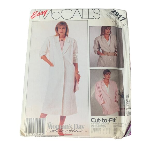 Easy McCalls 2917 Womens Pattern Size 20-22-24 Jacket Sewing Pattern Uncut 1997 - Picture 1 of 4